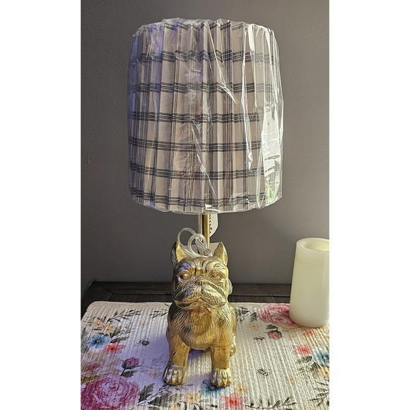 GOLD FRENCH BULLDOG TABLE LAMP WITH SHADE 19